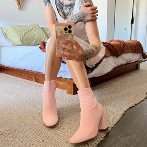Nasty Gal Sock on the Agenda Pink Corduroy Ankle Boots - 8